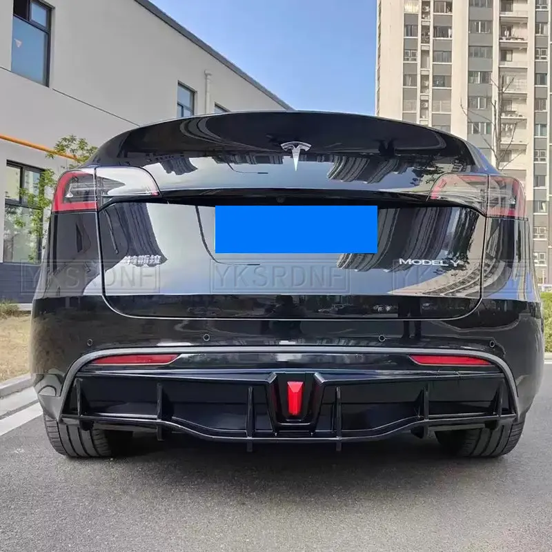 Per Tesla Model Y 2018-2022 4-Door paraurti posteriore diffusore labbro ABS fibra di carbonio Look Car Boot Splitter Guard Spoiler Plate