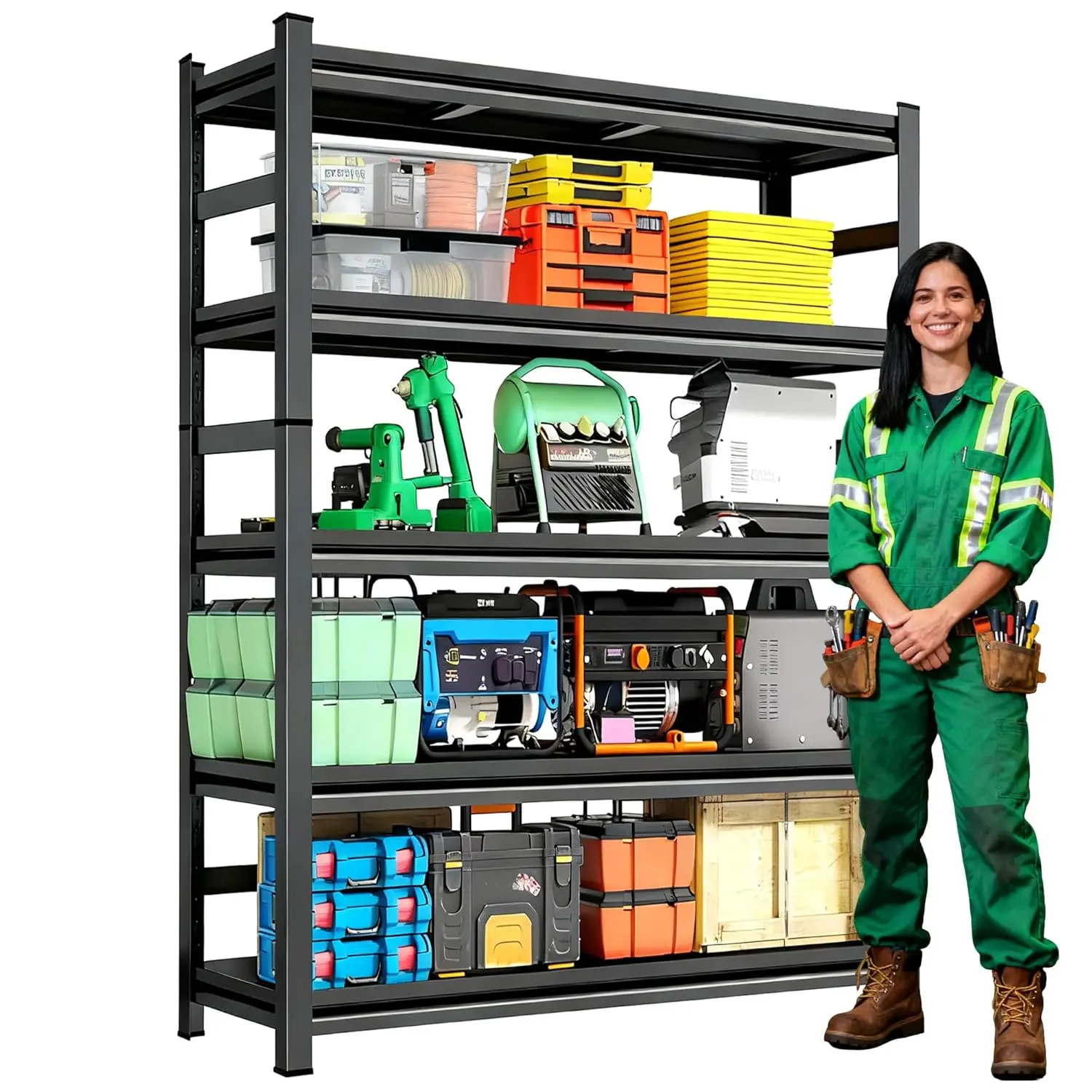 

Металлические стеллажи для гаража, 5-ярусные регулируемые полки для хранения, сверхпрочные стальные стеллажи для гаража, подвала, на заказ