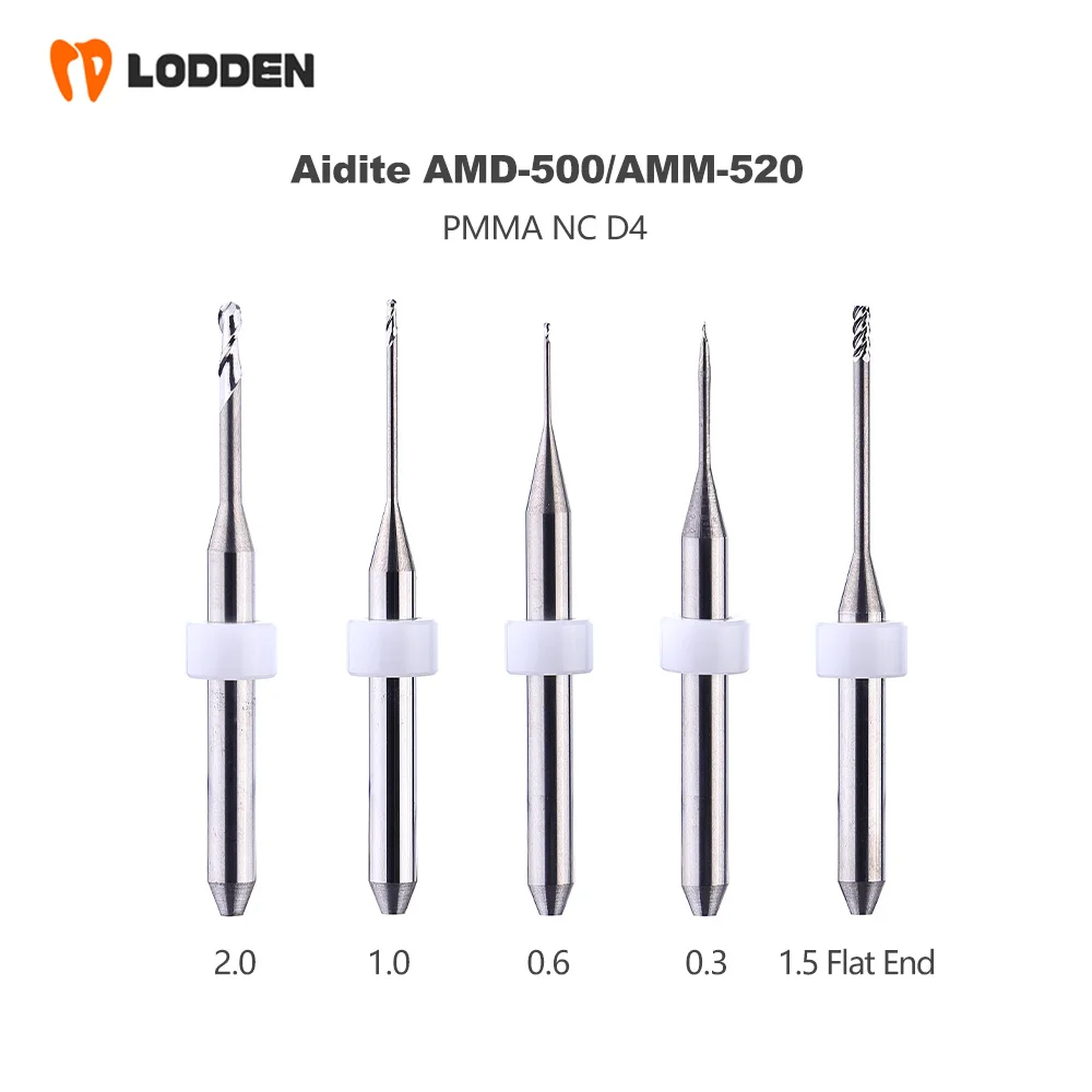 Aidite AMD-500 AMM-520 أزيز طحن الأسنان تيار مستمر طلاء الماس قاطعة المطحنة قطر الحفر 2.0/1.0/0.6/0.3 مللي متر ل PMMA زركونيا