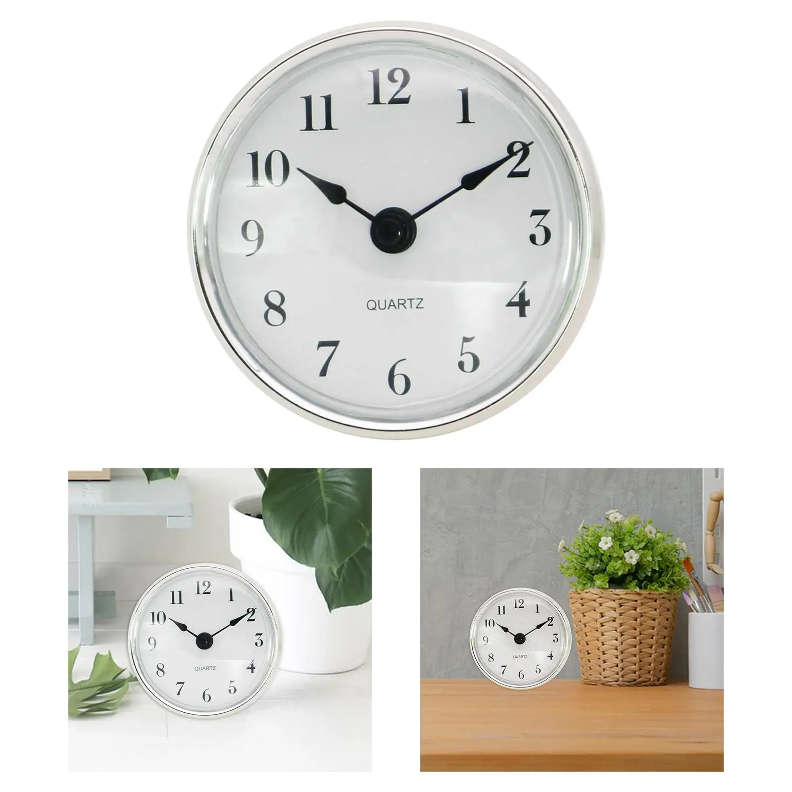 3-1/8 inch(80mm) Quartz Clock Insert Arabic Fit-Up Insert Silver Bezel for Home