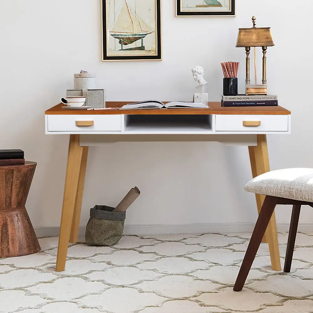 Wooden Vanity table Makeup Dressing Desk Writing Desk Computer Table with Solid Wood Top Panel