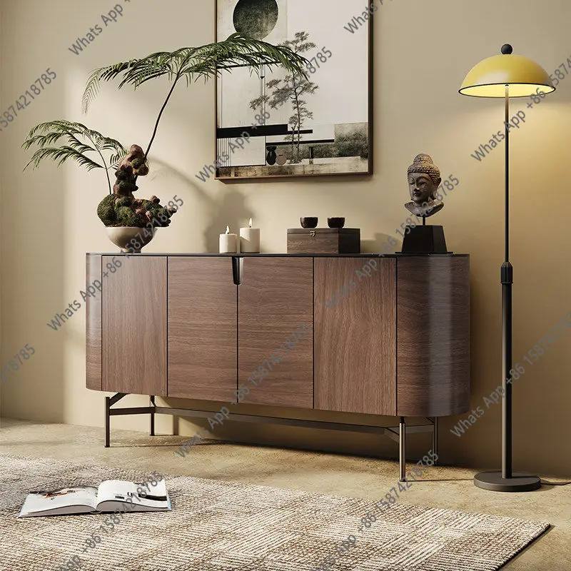 

Medieval solid wood dining side cabinet large flat floor living room shoe cabinet Italian style door storage rock slab mystery