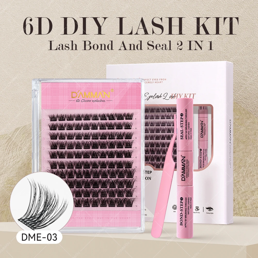 

DAMMAN 6D Lash Clusters Set Mix 8-16mm Bond and Seal 2 in 1DIY False Eyelash Extension Kit Individual Natural Lashes Makeup Tool