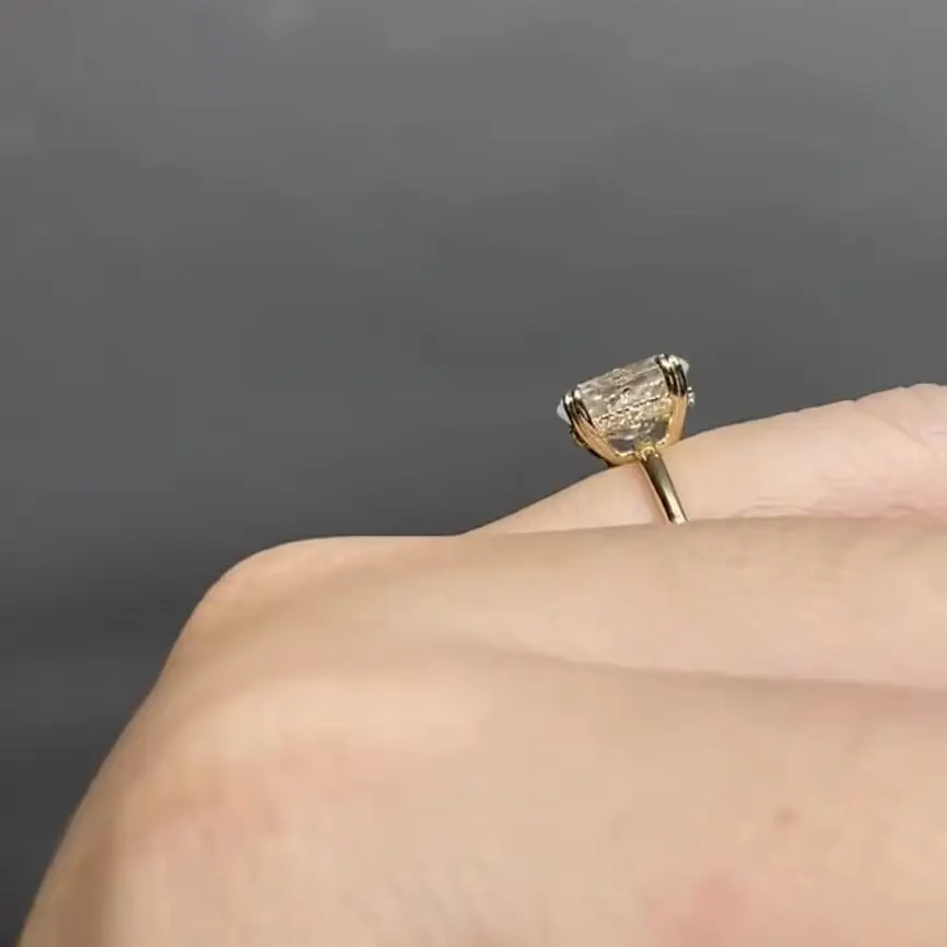 Auaogepel 2.5 karat cincin pertunangan Moissanite 10X7Mm hancur es hibrida Oval potong 14K 9K emas perhiasan asli hadiah