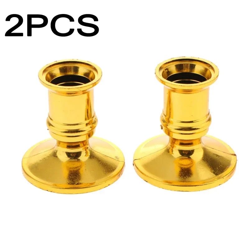 YTOM 1 Pair Plastic Pillar Candle Base Taper Candle Holders Traditional Shape Fits Standard Candlestick Gold For Table Top Mantl