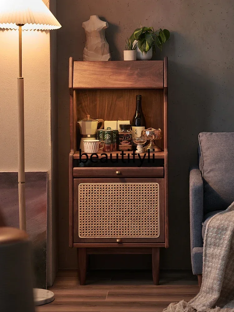 

TV side cabinet black walnut solid wood living room dining side cabinet