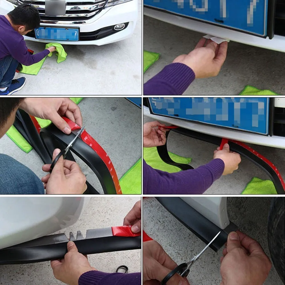 Car Front Bumper Lip Carbon Fiber Rubber Universal Protector Bumper Lip Strip Spoiler Side Skirt Rubber Anti Scratch Protector