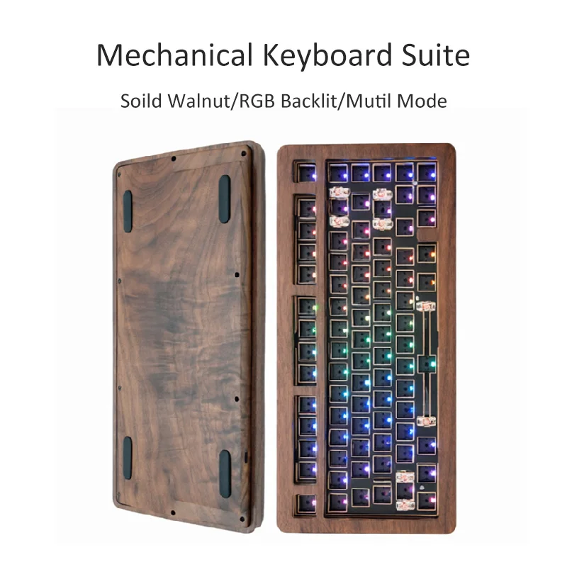 Soild Walnut Wood Mechanical Keyboard Suite 75% 81Keys Noise Reduction Form Hot Swap Switch RGB Compatiable With 5 Pins