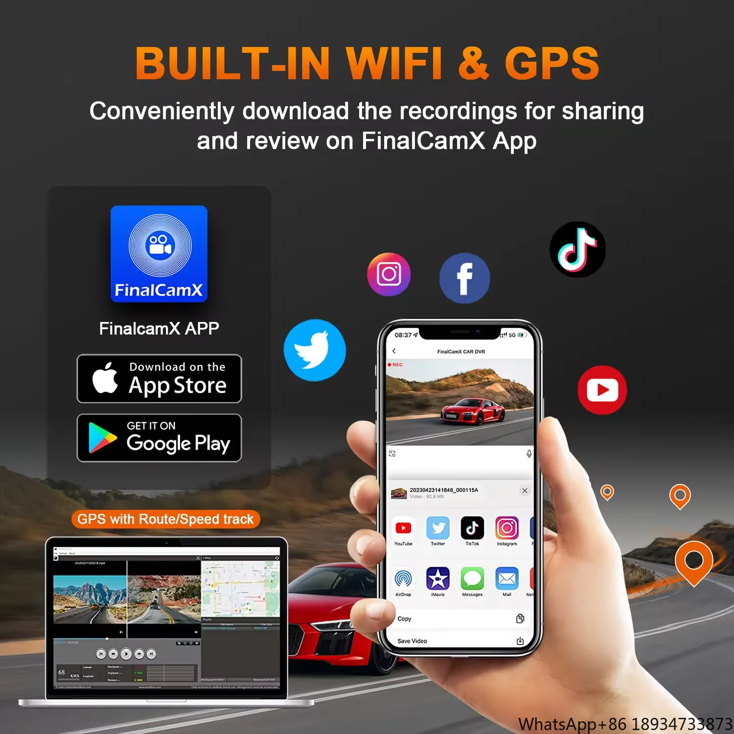 2024 Hot Selling Full HD Car Camera Dash Cam with GPS Tracking System Wifi Motion Detection Video Recorder 12V Voltage