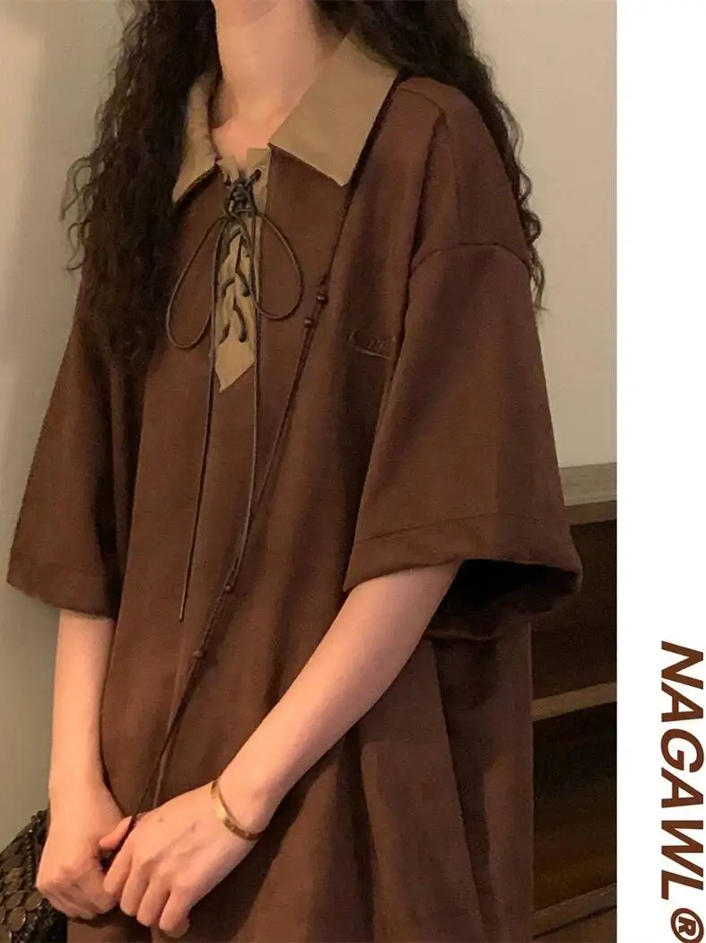 Womem Shirts 2026 New Summer Loose Shirt Unisex Japanese Retro British College Style Short Sleeve Casual T-shirt Tops