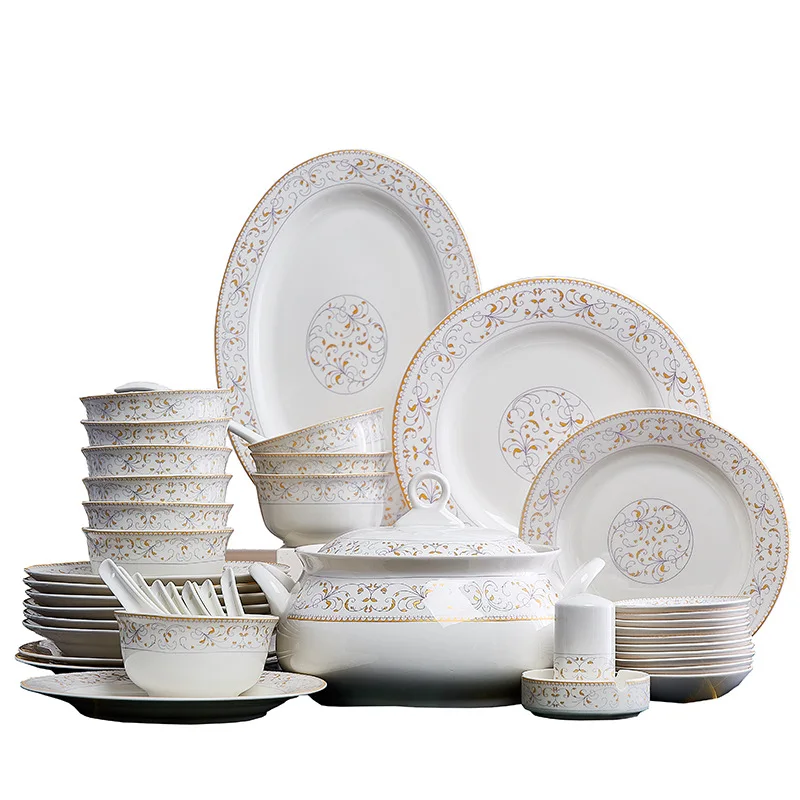 Jingdezhen Porcelain Tableware Kitchen Customized Logo Printing Bowl Ceramic Plate Set Tableware Tableware