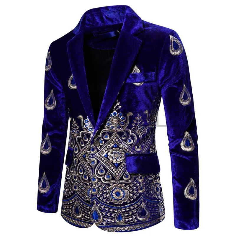 2024 Men's Luxury Blazer Costume Stage Jacket Suit Male Velvet  Gold Thread Embroidered Dress Suit for Men