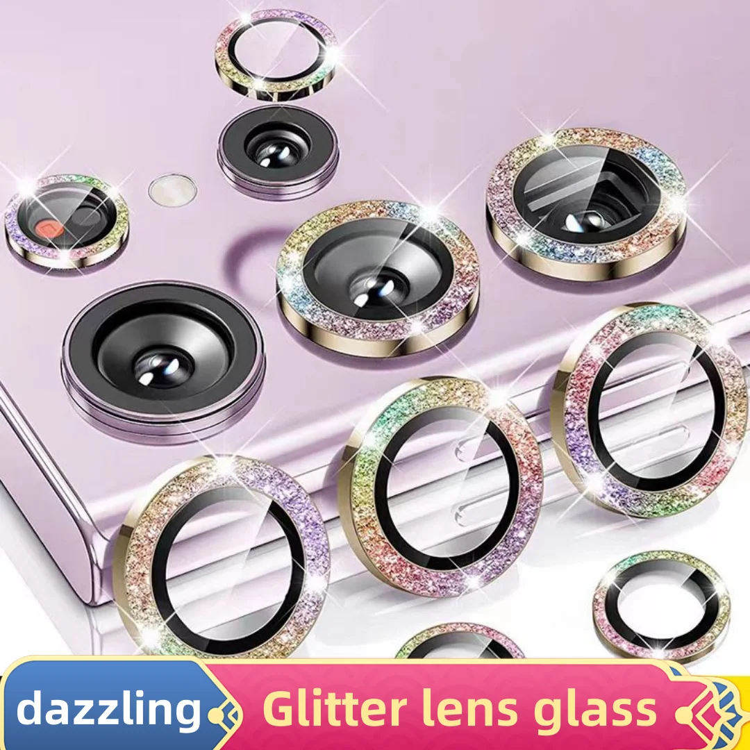 Para samsung galaxy s24ultra s24 + s24 protetor de câmera glitter metal anel lente vidro para galaxy s24plus tampa da lente traseira