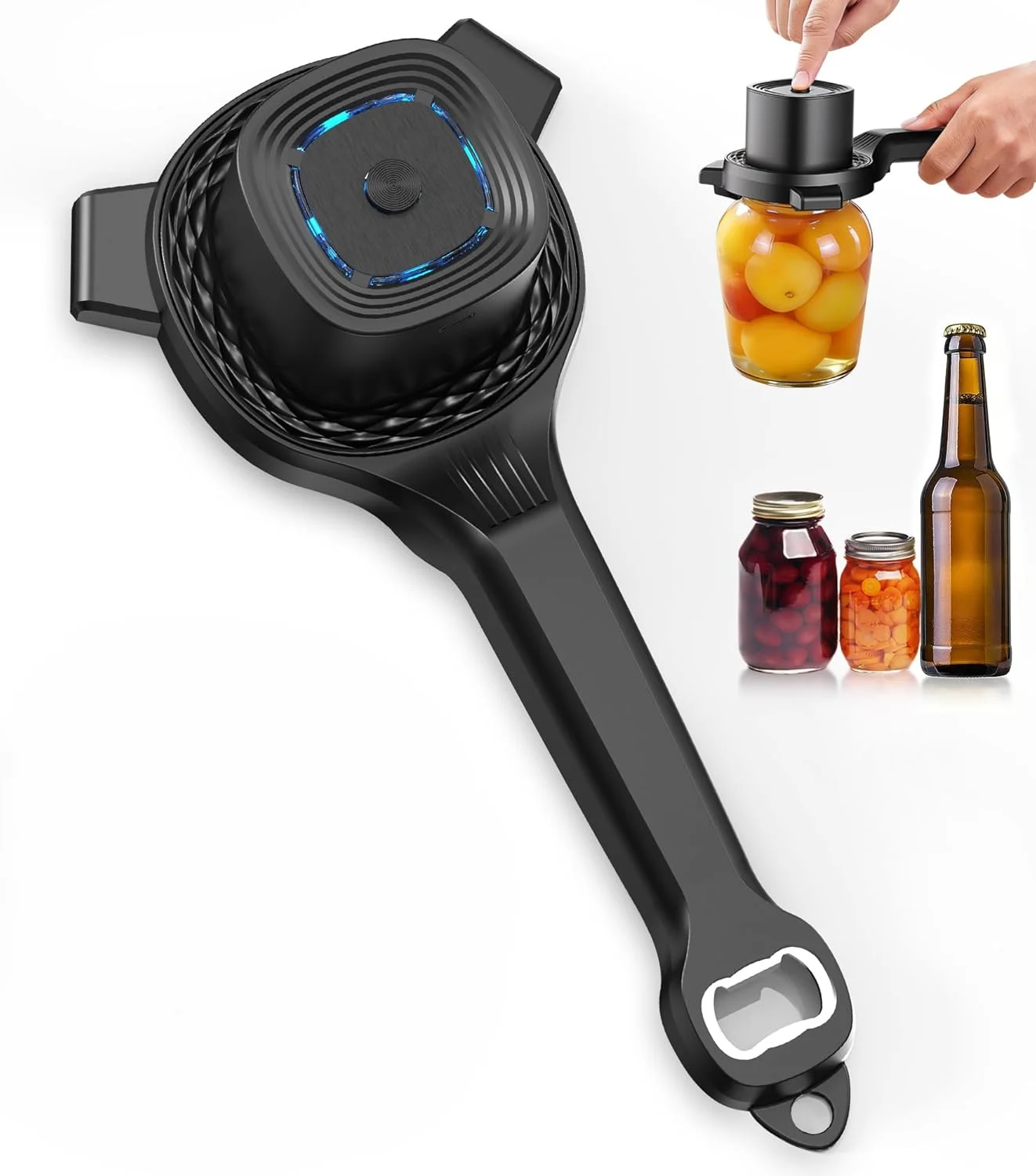 Electric Bottle Opener for the Elderly, 2-in-1 Automatic Jar and Bottle Opener, Rechargeable Hands-Free Opener