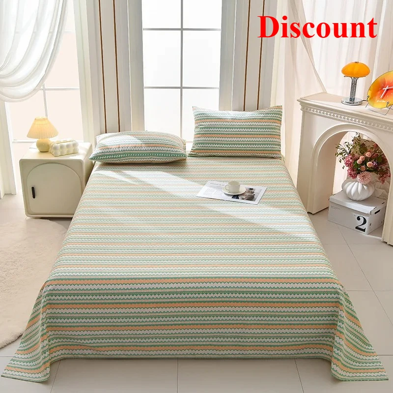 

Raw cotton old coarse cloth mat bed sheet three-piece set thickened striped printing household breathable mat soft mat