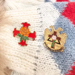 Scottish Rite Double Head Eagle Lapel Pin Free Masons Enamel Badge Red Cross Of Constantine Rose Glitter Masonic Knight