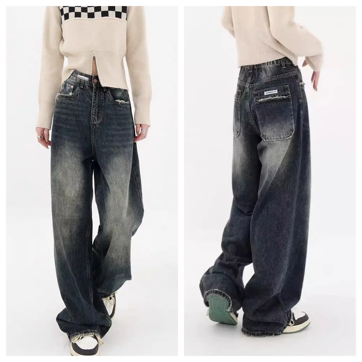 

Women's Relaxed Fit Denim Pants – 90s Harajuku Fashion High Rise Wide Leg Jeans for Casual Chic Style