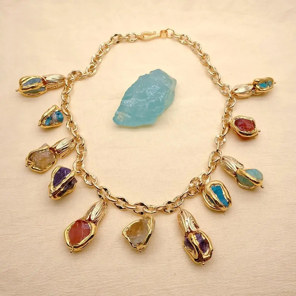 Y·YING Multi Gemstone Carnelian Apatite Citrine Amazonite Amethyst Rough Statement Necklace