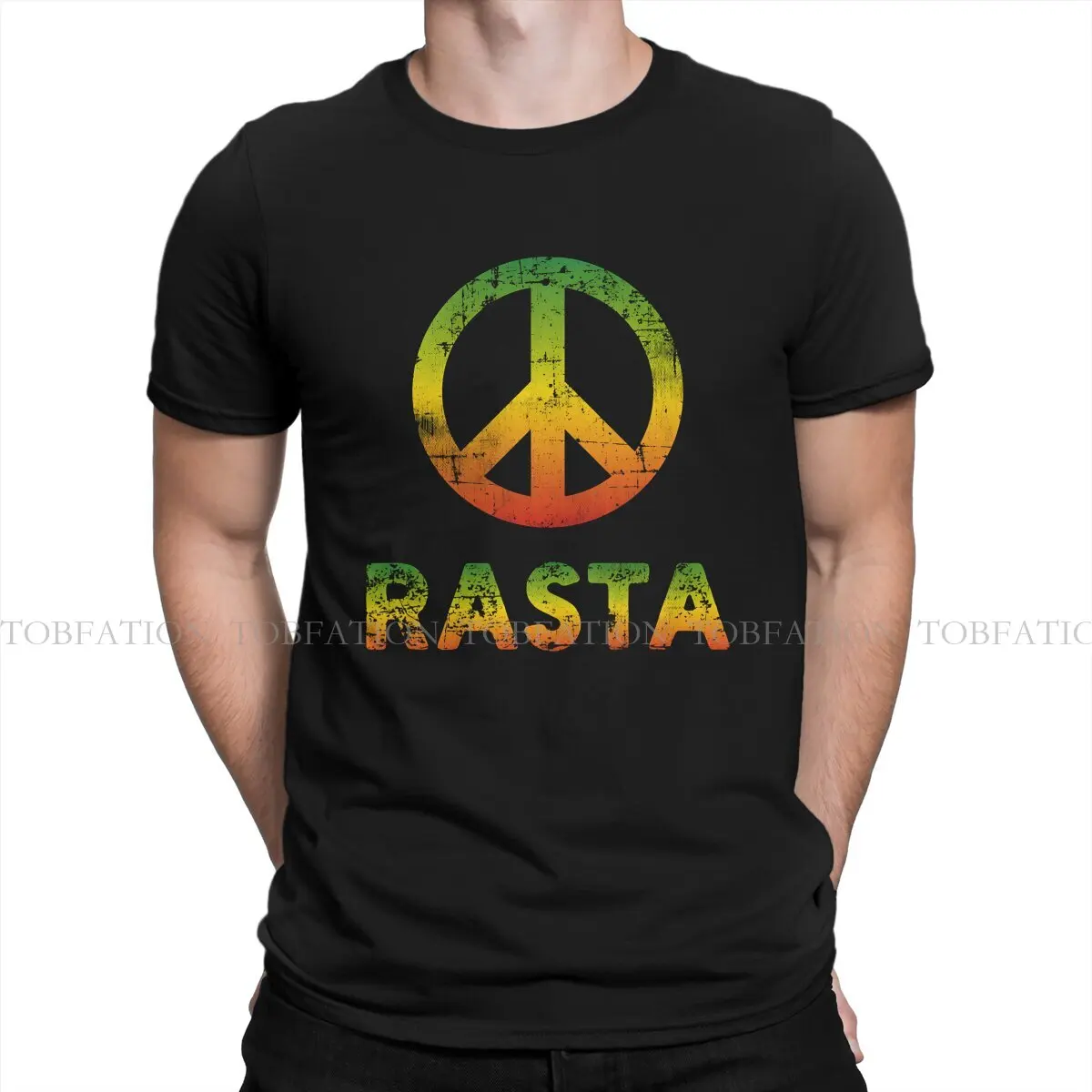 Rasta Peace Sign Round Collar TShirt Reggae Music Pure Cotton Fabric Classic T Shirt Men Clothes New Design Oversized