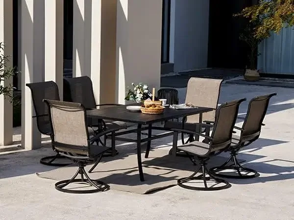 Patio Outdoor Swivel Rocking Dining Chairs Set , 360 Degree Mesh Sling Rocker Sets for Deck, Garden Backyard, Mixed Coffee