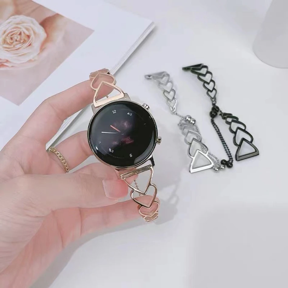 สําหรับ Samsung Galaxy Watch 3 46 มม.42 มม.Active 2 40 44 เกียร์ S3 20 มม.22 มม.สแตนเลส INS Hollow สร้อยข้อมือหัวใจ