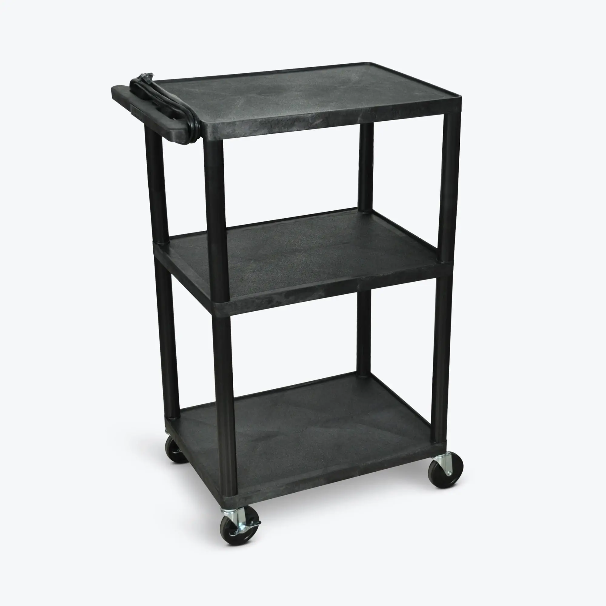 Black 42 Inch Three Tier Utility Trolley with Rollers