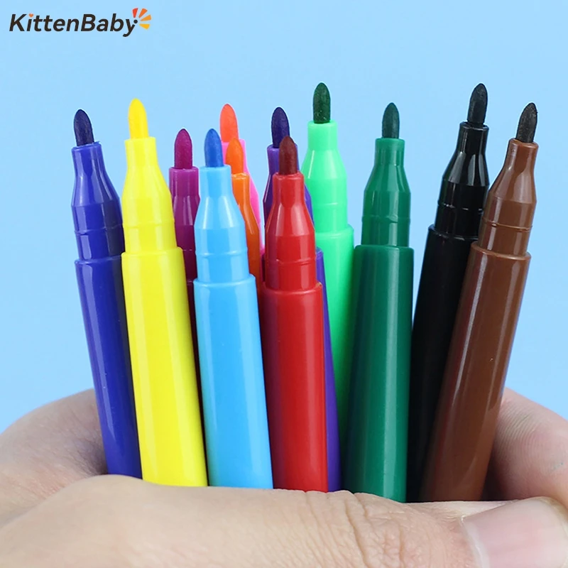 

6/12PCS Kid Draw Art Supplies 6/12 Colors Washable Watercolor Paint Pens Set Marker Pen Egg Painting Brush