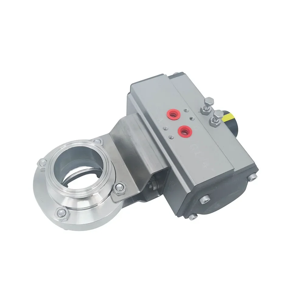 SS304 SS316L Stainless Steel Air to Air Pneumatic Actuator Tri Clamp TC Hygienic Sanitary Butterfly Valve for Milk Alcohol Beer