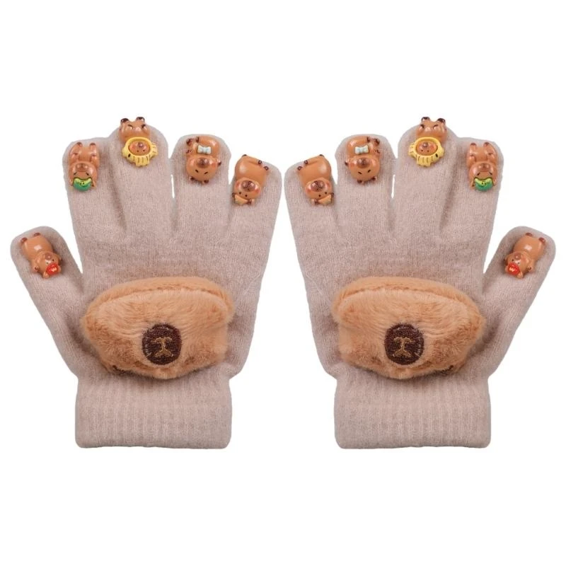 652F Animal Shaped Fleece Gloves For Kids Cold Weather Essential Soft Touch Washable Outdoor Activity Gear