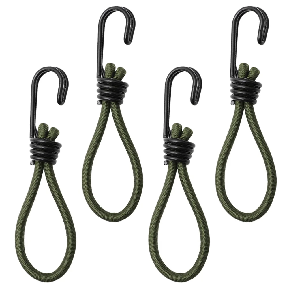 

4 Pcs Elastic Tent Cords Lightweight Durable Suitable Camping Traveling Fishing Army Green Emulsion Hooks Rope Accessories