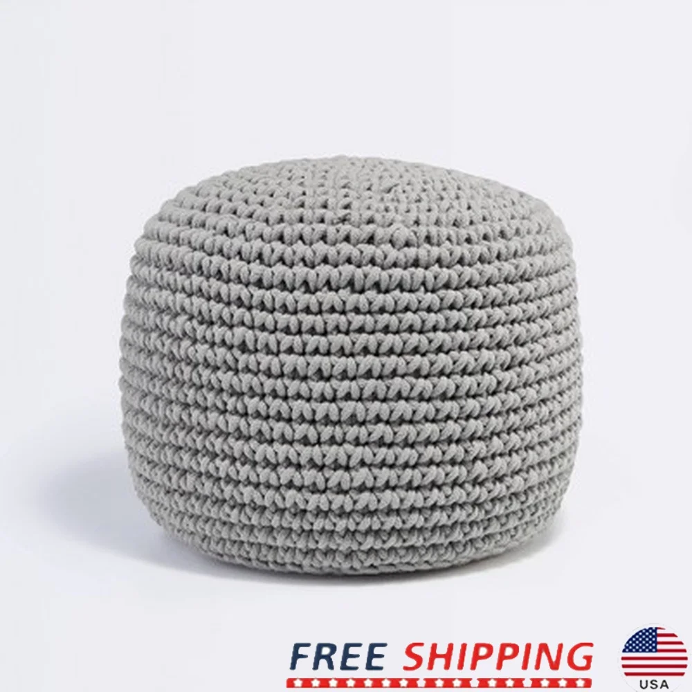 

Knitted Pouf Ottoman Nursery Soft Cotton Fabric Lightweight Cozy Round Design Easy to Move Unique Texture Safe Baby
