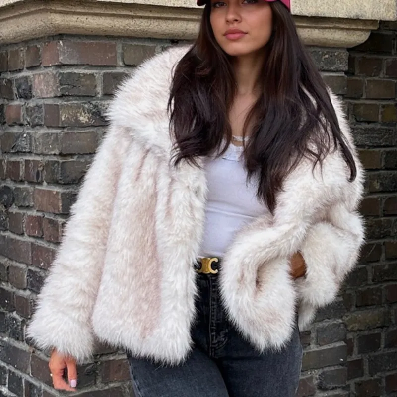 ملابس خارجية ريترو للرجال من فراء الثعلب الصناعي القهوة ملابس خارجية لشتاء 2025 سترات نسائية سميكة ودافئة معاطف من الفرو معاطف منفوشة #2