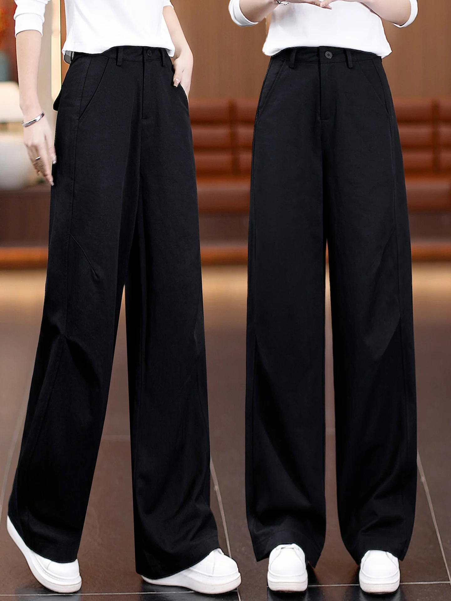 

American Style High Waist Wide Leg Casual Pants Women's Spring Autumn New Loose Fit Straight Cut Trousers Versatile Slimming