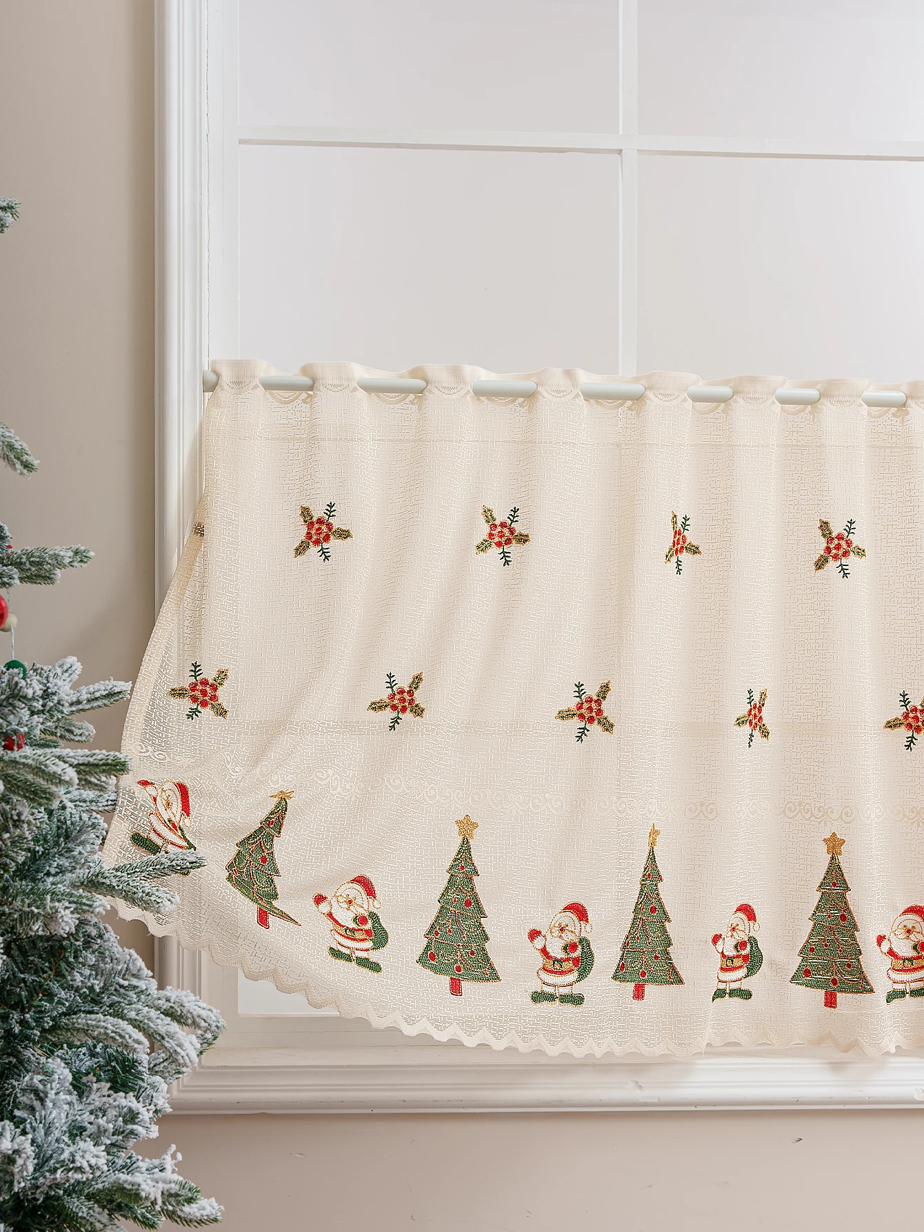 Kurze Vorhänge mit amerikanischer Weihnachtsspitze-Stickerei, kein Stanzen, festliche Atmosphäre, Trennwand-blockierender Vorhang