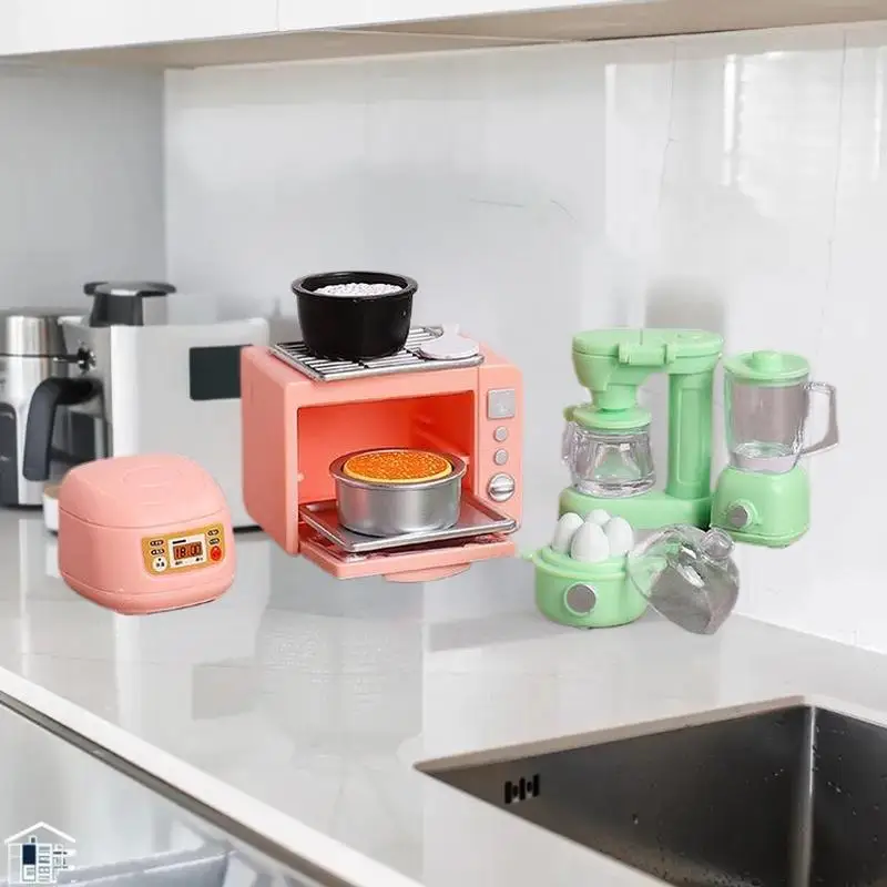 Latest 1/12 Scale Dollhouse Food with Pretend Bread, Electronic Oven, and Rice Cooker Model