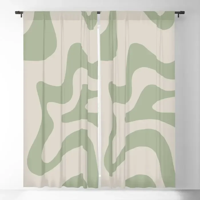 Cortinas opacas abstractas de color verde salvia y color Beige almendra, cortinas de ventana con estampado 3D para decoración de dormitorio y sala de estar, tratamientos de ventana