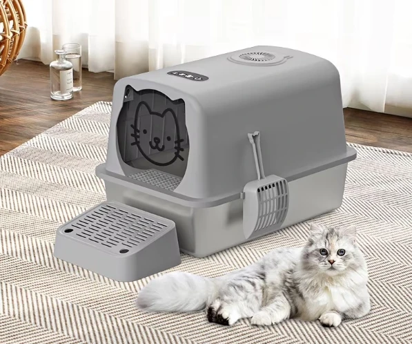 wholesale popular Best Price 2024 electric  Cat Litter Box Enclosed smart plasma deodorant Cat Toilet for cats Long-trip people