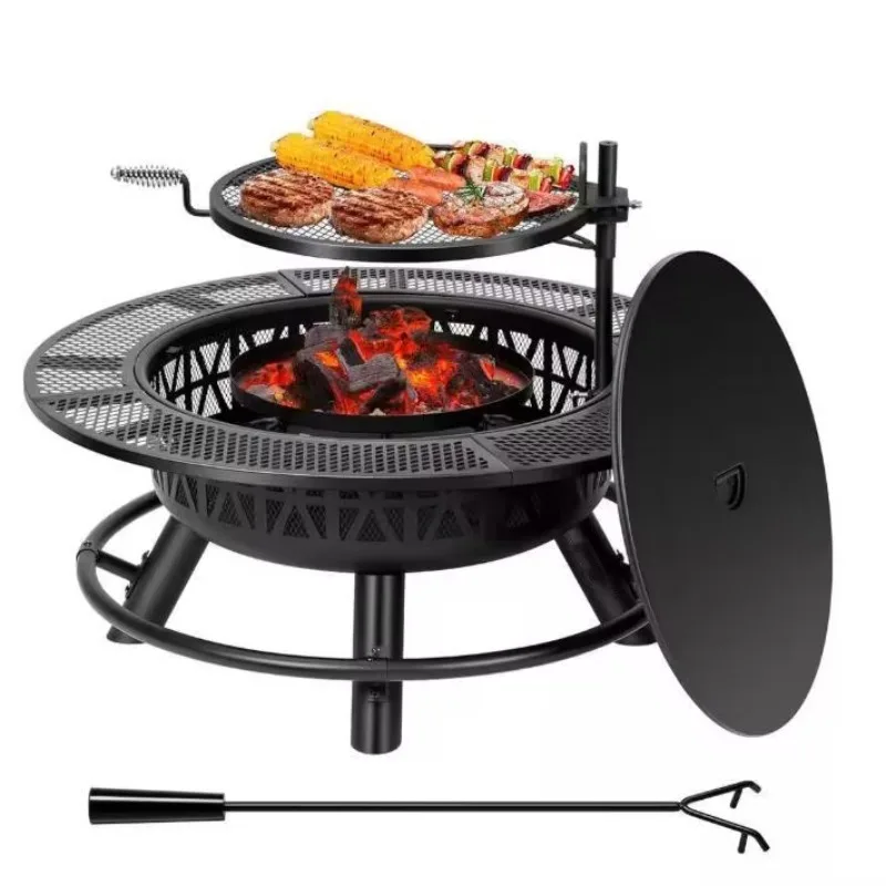 2026 Factory Supply Multifunctional Fire Pit Cooking Wood Burning Outdoor Wood Fireplace