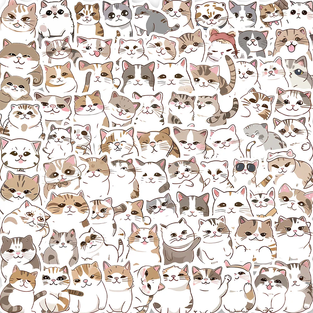 

10/100PCS Cartoon Cute Funny Cat Animal Stickers Creative Vintage Decals DIY Bike Skateboard Car Helmet Notebook Sticker