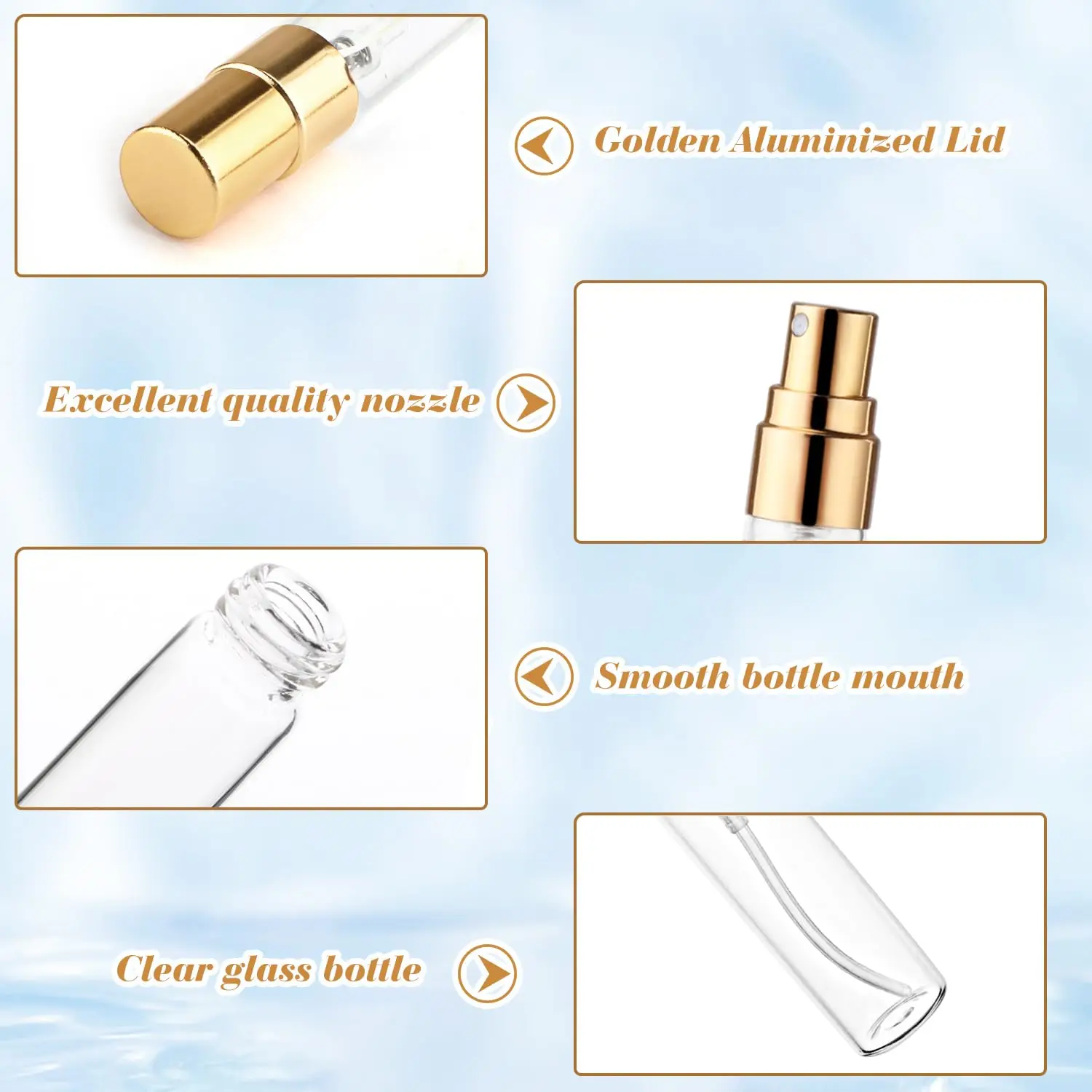 20Pcs 5ml Clear Glass Mist Spray Bottle Refillable Mini Perfume Atomizer Empty Travel Sample Bottle with Golde Aluminized Nozzle