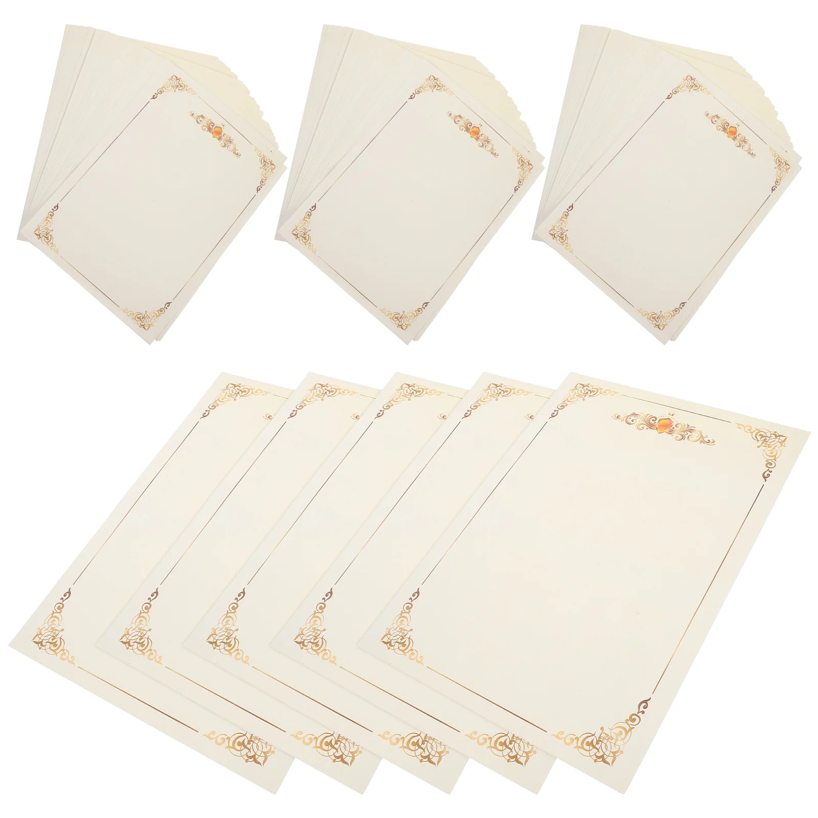 

100 Sheets A4 Blank Certificate Paper Vertical Printable Diploma Awards Teaching Office Supplies Floral Borders Smooth
