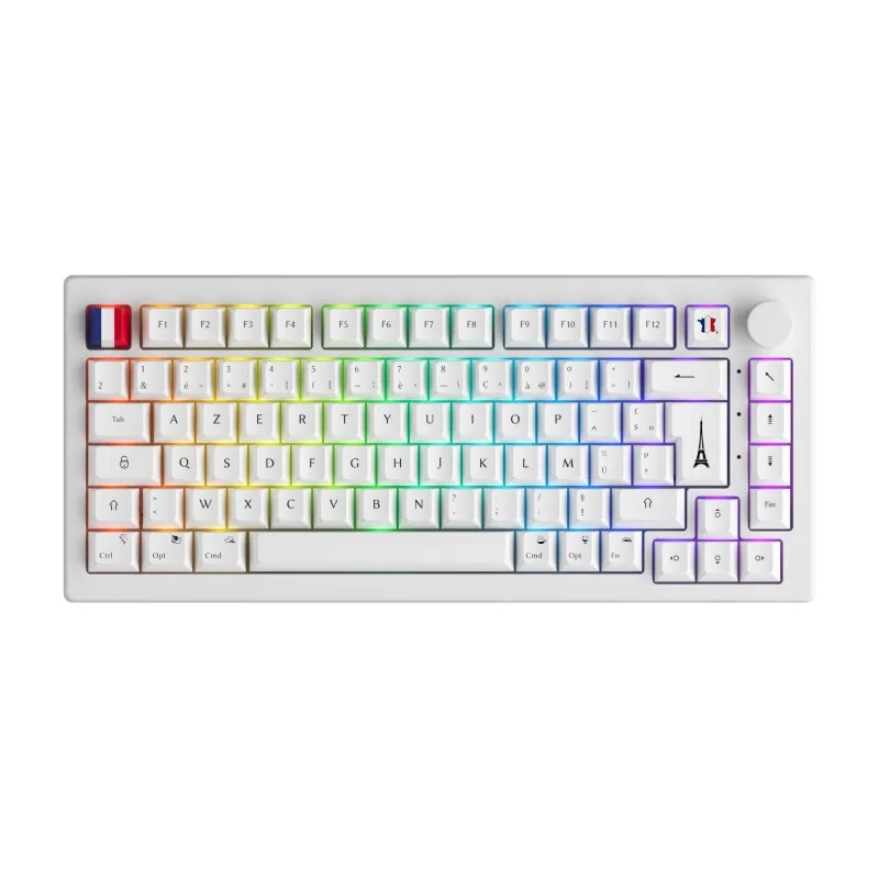 Akko 5075B Plus White Mechanical Keyboard Hot-swappable Multi-modes RGB Gaming Keyboard ISO-FR 3/5 Pin 2.4GHz /USB Type-C/BT 5.0