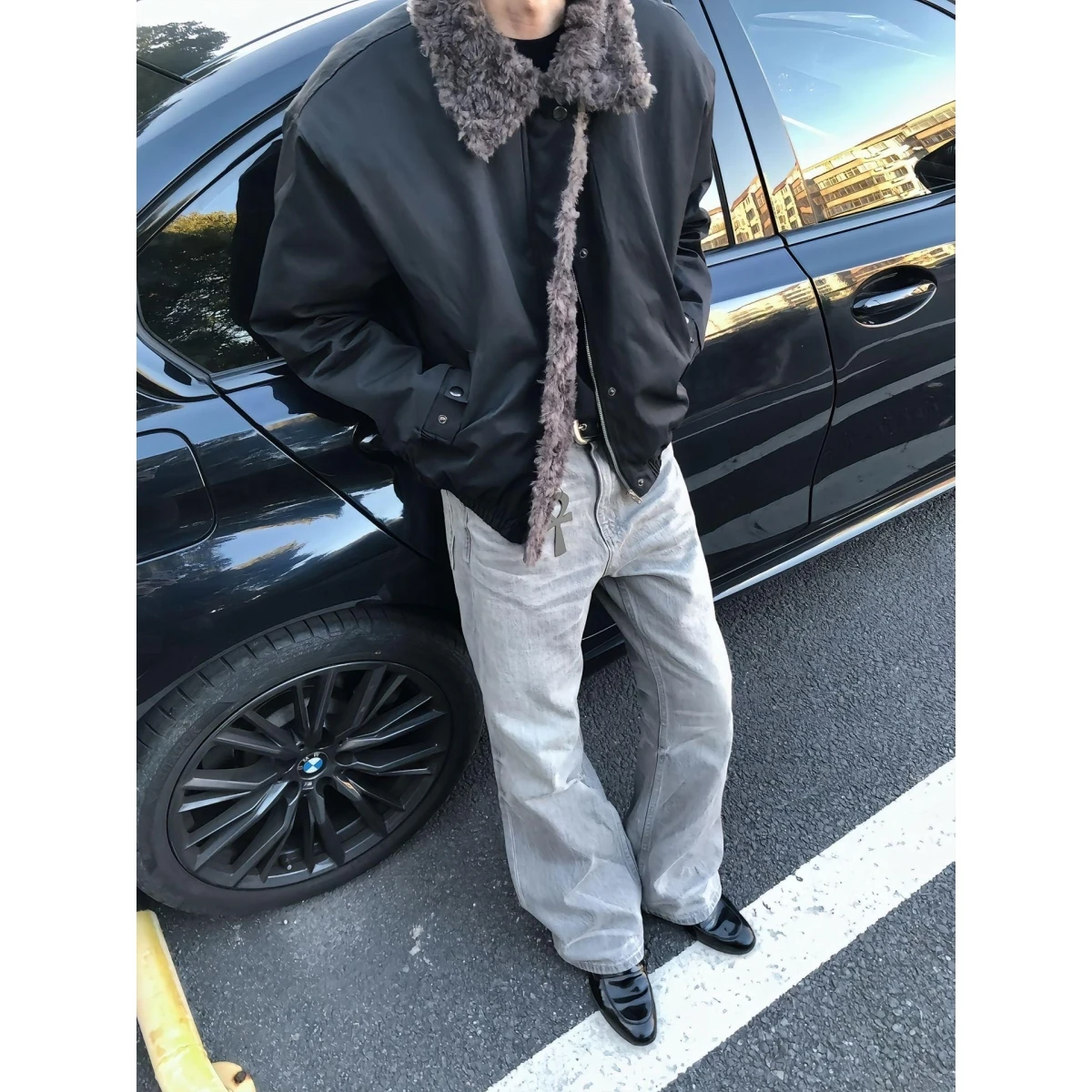 

Cleanfit Short Cotton Jacket Wolf Fur Collar Warmth Winter Outerwear Youth Fashion Polyester Fiber Loose Fit Youthful Popular