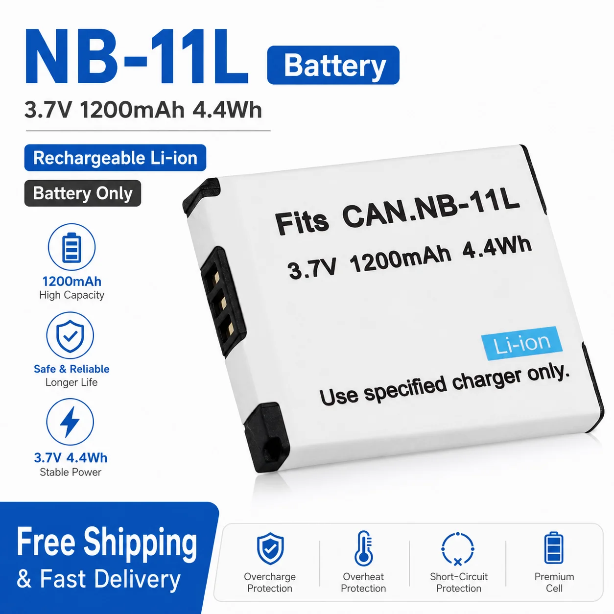 NB-11L 3.7V 1200mAh Li-ion Camera Battery for Canon IXUS 125/132/140/240/245, PowerShot A2300/A2400/A2600/A3400/A3500/A4000