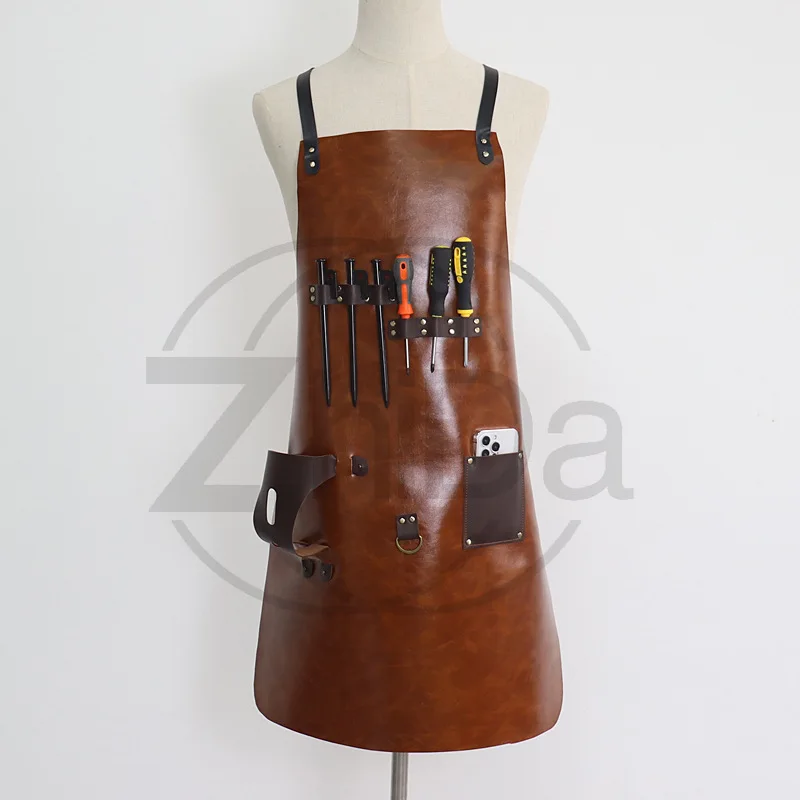 Picture 5: Multi-function Bottle Holder Leather Work Apron PU & Crazy Horse Leather Multi Color Outdoor Camping BBQ Stain Resistant