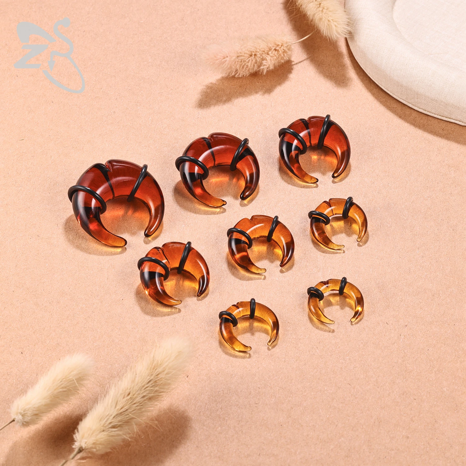 Colorful Glass Ear Plug and Tunnel Horn Shape Nose Piercing