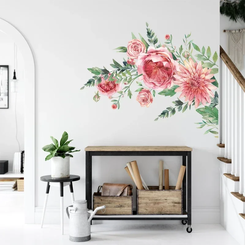 

1pc Watercolor Beautiful Flower Wall Stickers for Girls Room Living Room Wall Corner Dining Room Wall Decals Bedroom Decor