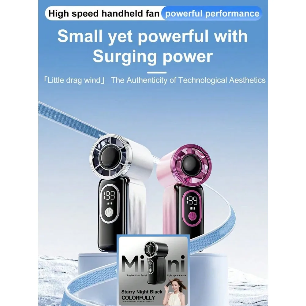 

1pc Mini Electric Handheld Fan, 199 Speeds, Brushless Motor, Long Battery Life, High-Speed Turbine, USB Rechargeable