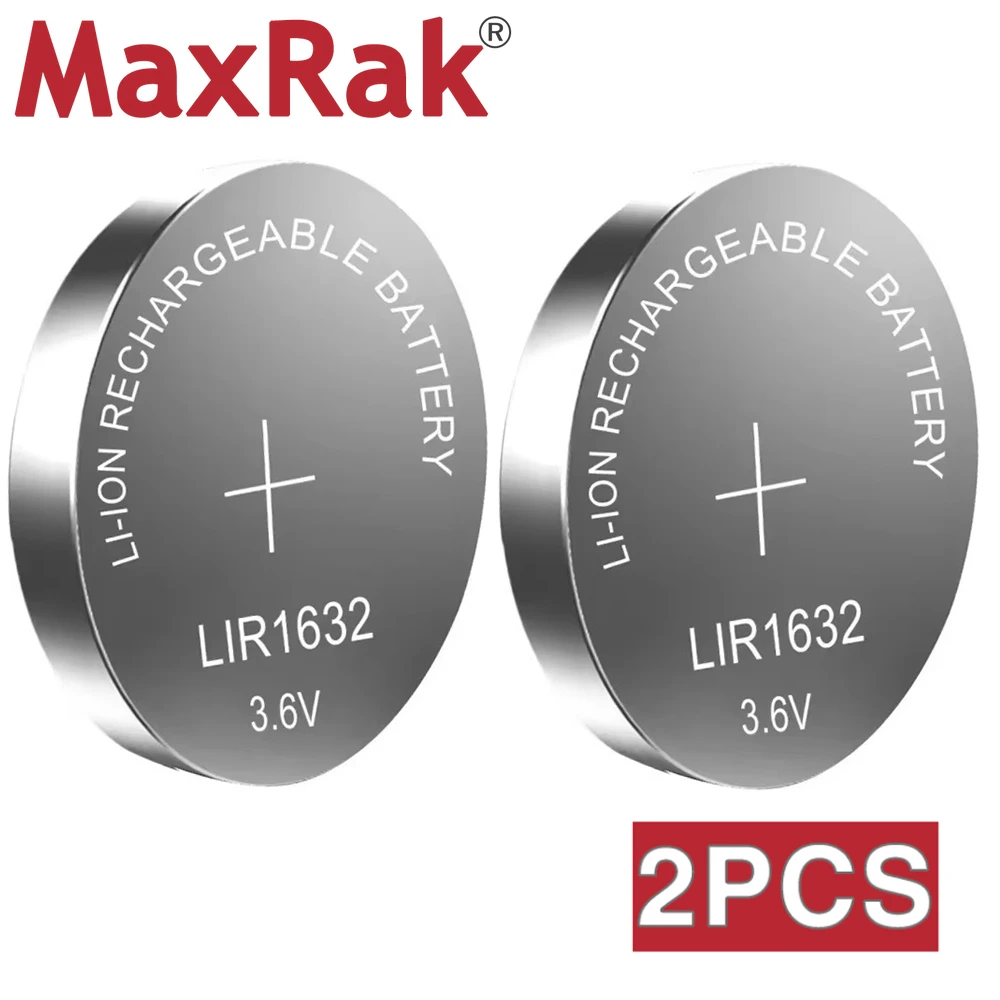 2PCS 3.6V 25mAh LIR1632 Lithium Rechargeable Button Battery LIR 1632 for Watch Car Remote Control CR1632 DL1632 Coin Cell