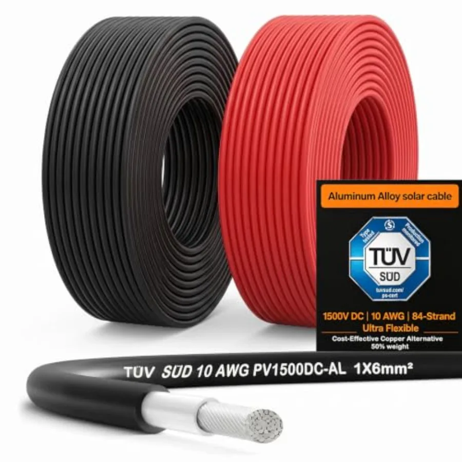 10 AWG Solar Panel Wire 2x20 Feet, 1500V DC PV Wires, 6mm² Flexible 84 Strands Aluminum Alloy Solar Extension Cable, TUV Certif — купить у AliExpress WW